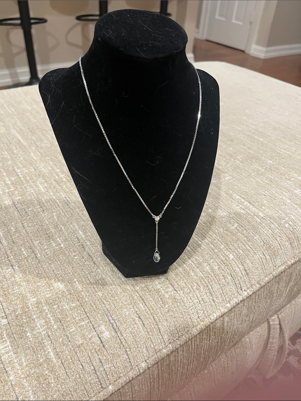 Swarovski Silver Y-Necklace with Clear Teardrop Crystal